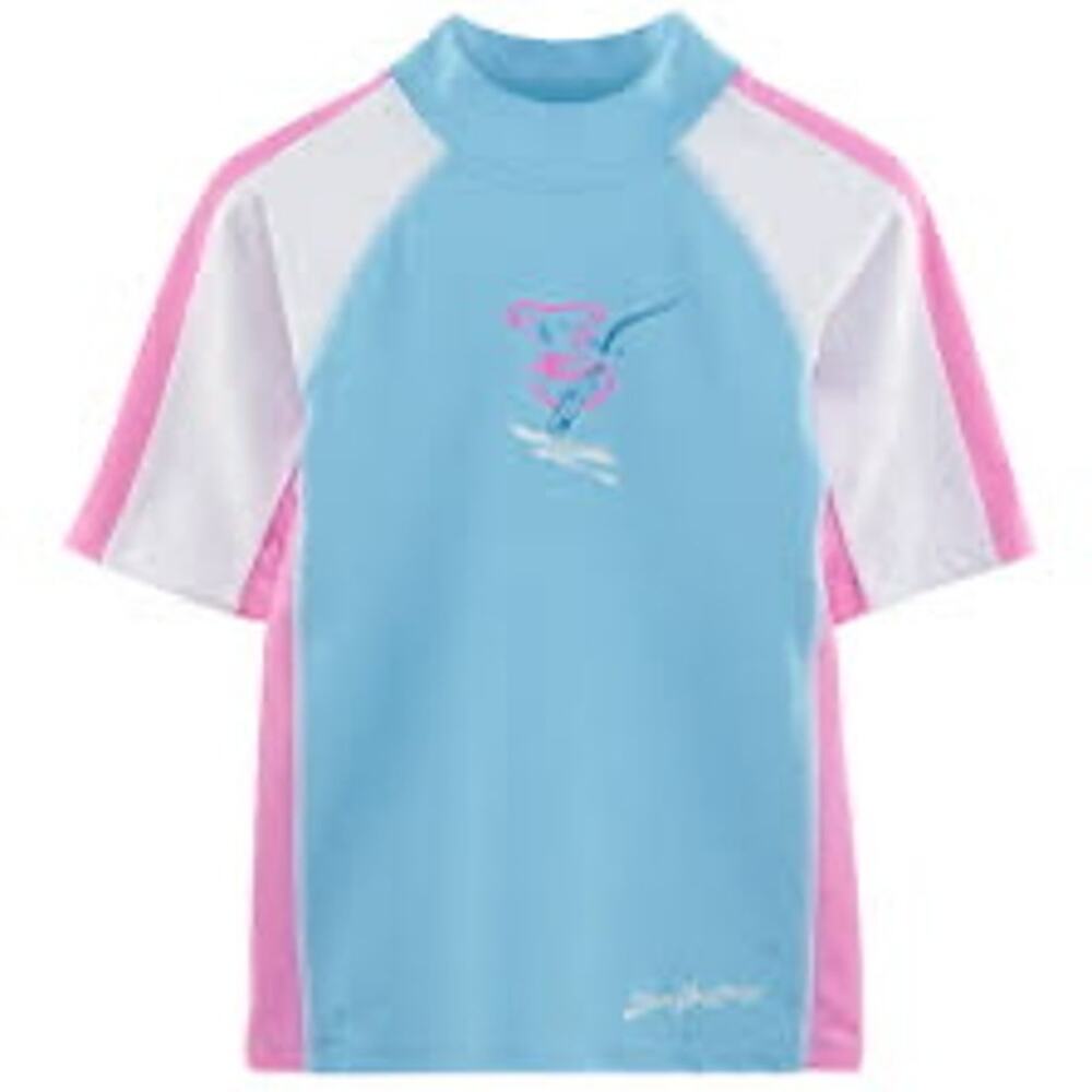SunBusters Girls 12/18 Month Short Sleeve Rash Guard UPF 50+ Blue Buttercup NWT